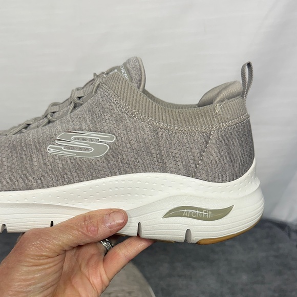 Skechers Shoes Men Arch Fit Sport Slip On Taupe Mesh Comfort 232301 - Picture 6 of 14
